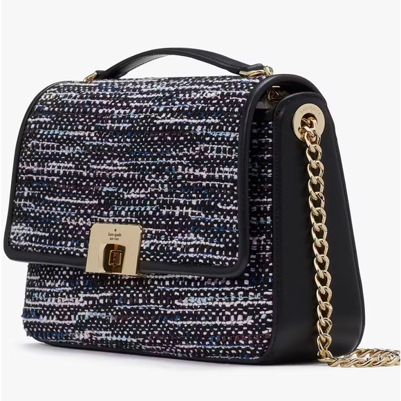 NWT-Kate Spade-Carey Tweed Medium Flap Shoulder Bag-Dark Navy & Black Multi-$499 - Picture 11 of 15